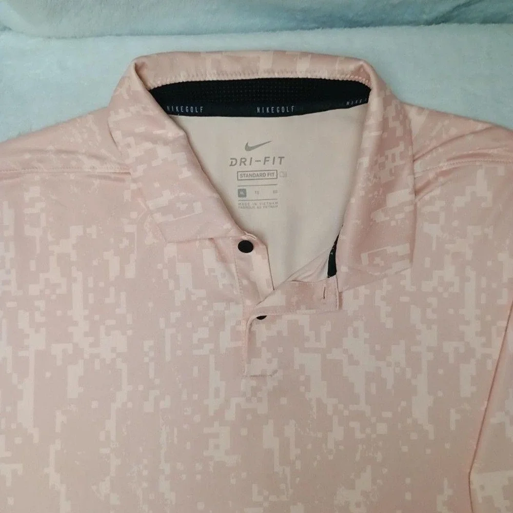 Nike Polo Shirt Mens XL Orange Digital Camo Golf Performance Tennis CU9533